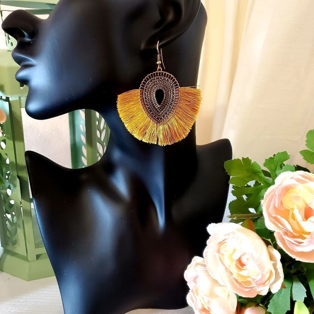 MUSTARD Fringed Rose Goldtone Petal Fan Earrings